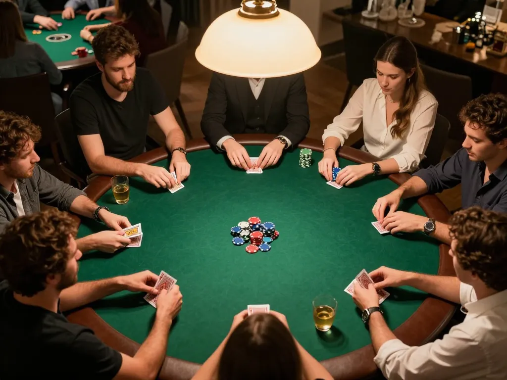 Players enjoying poker at home, showcasing sumclub strategies and friendly competition.