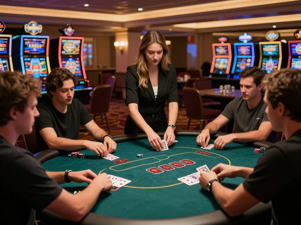 Engage in thrilling poker gameplay at 789clubgo, showcasing players and dynamic dealer action in an upscale casino.