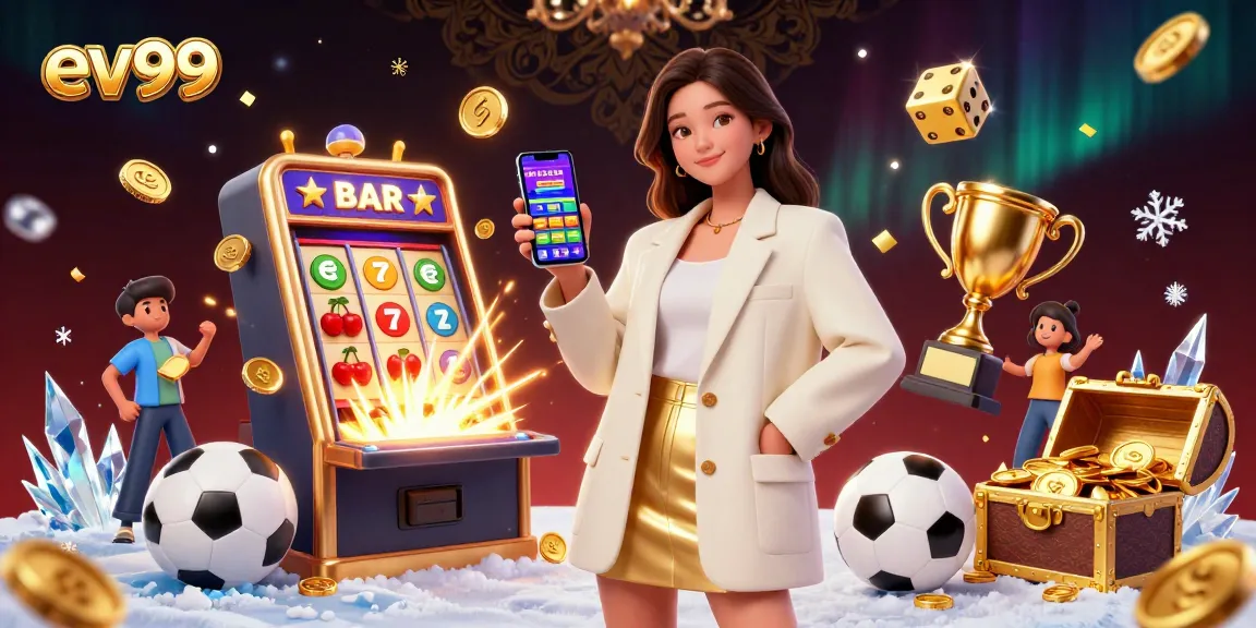 Experience exciting gameplay at ev99 with a dynamic illustration showing sports betting and gaming action.
