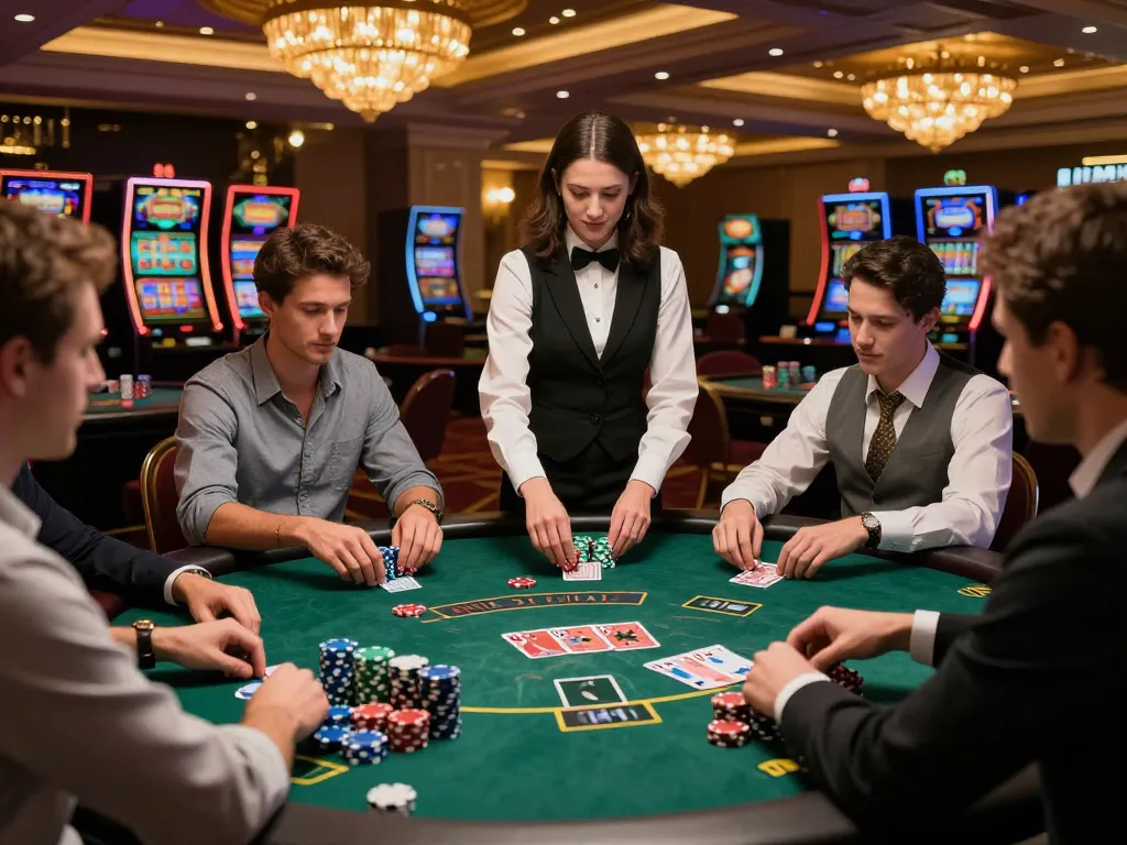 Dynamic blackjack table at nhà cái CM88 showcasing players engaged and focused, capturing the thrill of casino gaming.