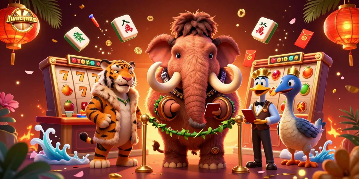 Experience thrill with llwin-game as woolly mammoth bouncer checks IDs at the vibrant casino.