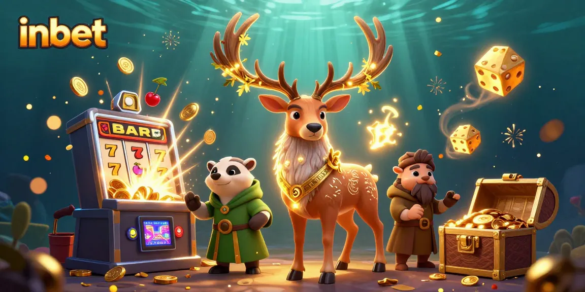 Engaging inbet illustration with druid stag and badger amidst winning casino symbols and elements.