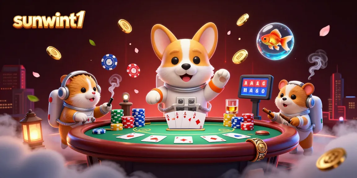 Experience the thrills of sunwint1 with a cheerful corgi astronaut in an immersive casino space scene.