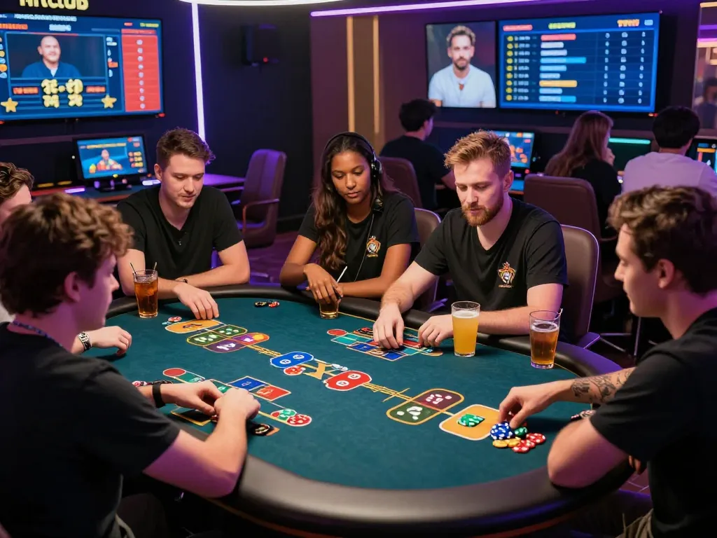 Players enjoying hitclub tài xỉu in a vibrant modern gaming environment with digital dice and high-end casino setup.