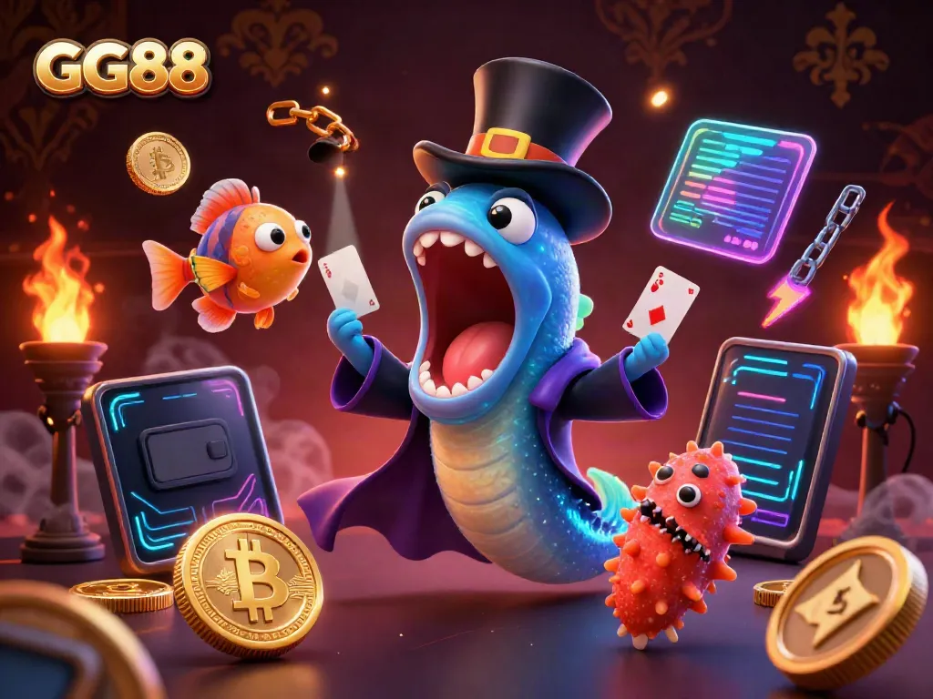 Engage in thrilling casino magic with GG88, showcasing lively characters and vibrant gambling elements.