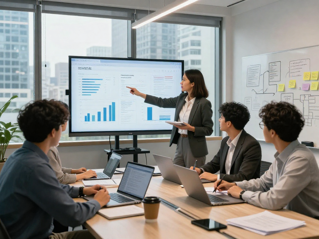 Team analyzing IDXSTAR performance metrics in a modern office