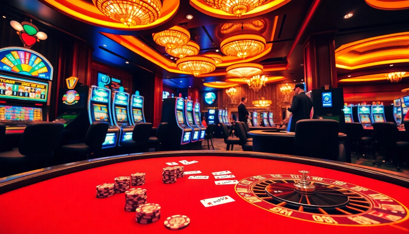 The thrilling gambling scene at a luxurious casino showcasing the excitement of nohu90 poker gameplay.