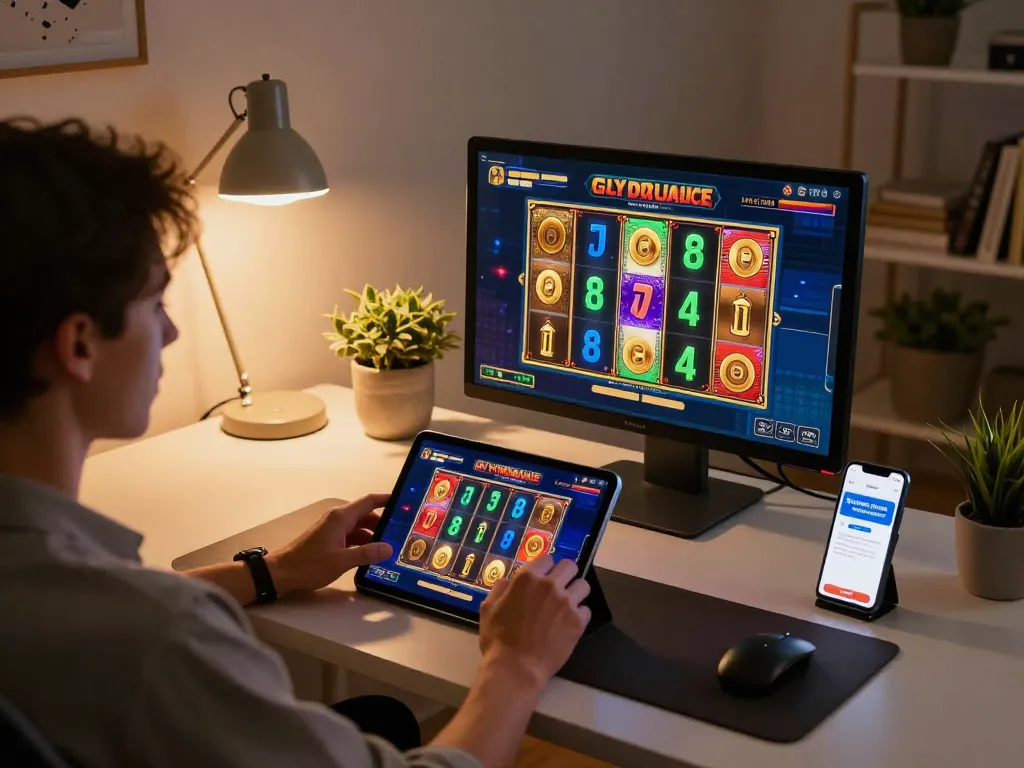 Engaging player exploring exciting slot games on https://rr88.auction/ with a stylish tablet setup