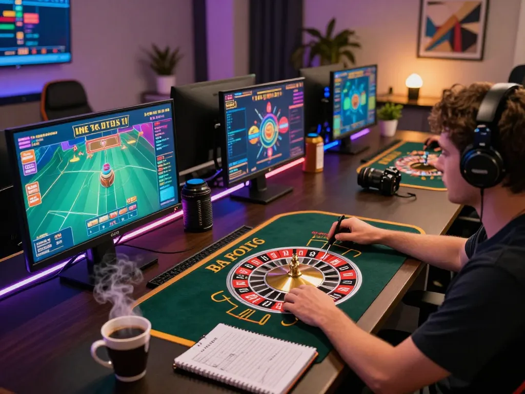 BOMWIN gaming enthusiast enjoying live roulette at home, showcasing engaged gameplay.