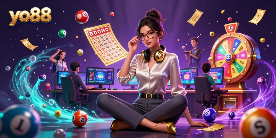 Experience thrilling games at yo88 with colorful lottery elements and a stylish gamer setup.
