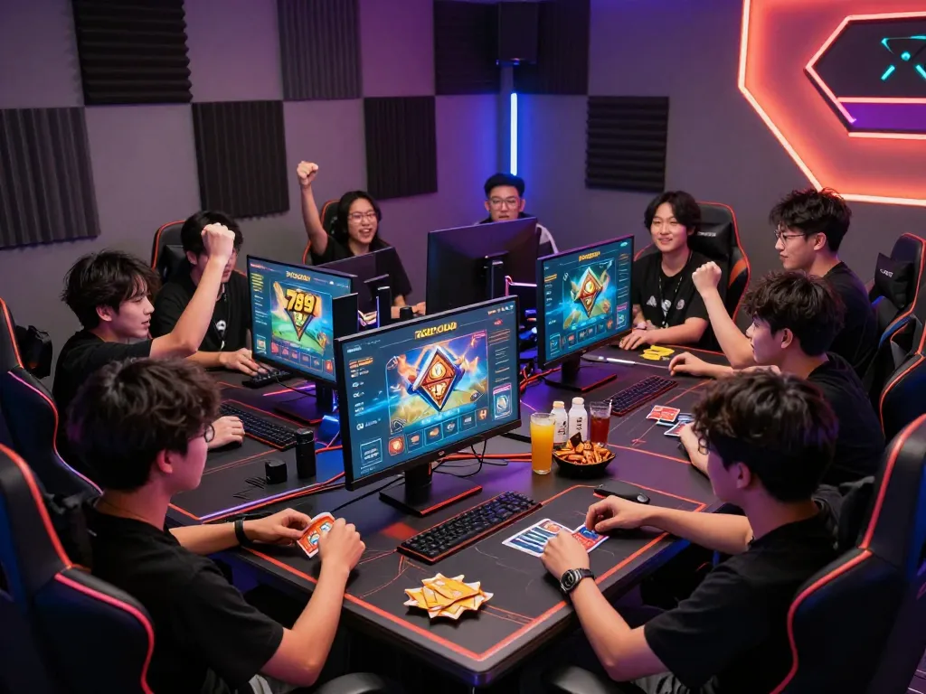 Excited players enjoying online card games at 789club gaming setup.