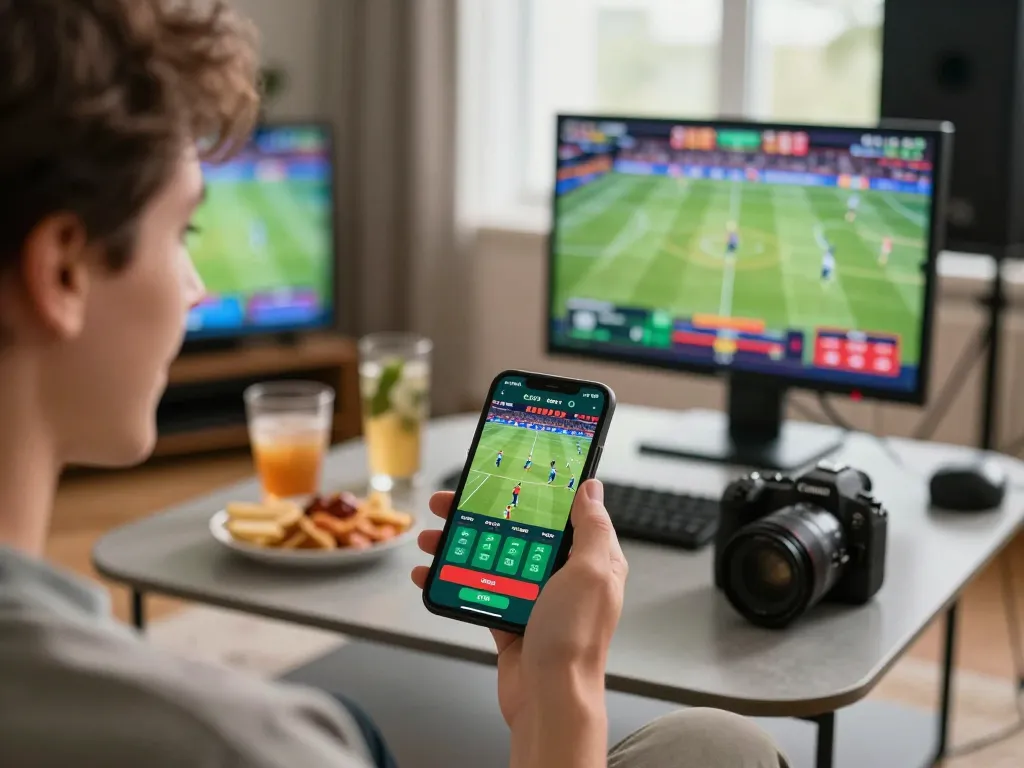 Placing live bets on Bsport mobile app during an exciting sports event.