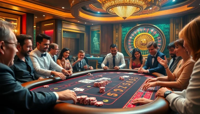 Players enjoying a thrilling game at the 788t poker table with vibrant chips and cards.