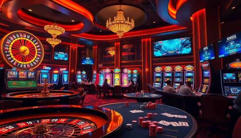 Experience the thrill of gambling with XXGG at a luxurious casino, featuring vibrant slot machines and roulette.