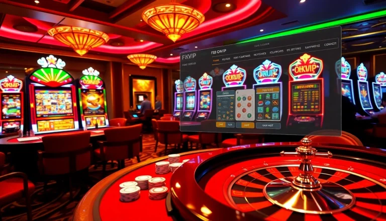 Players winning at a luxurious F168 OKVIP casino table filled with poker chips and cards.