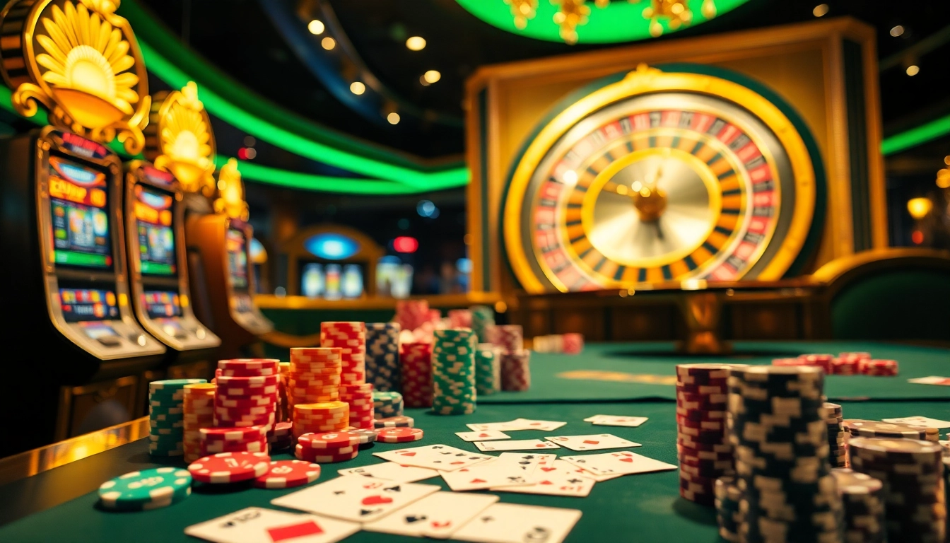 Experience thrilling nohu gaming at a luxurious casino with vibrant slots and poker tables.