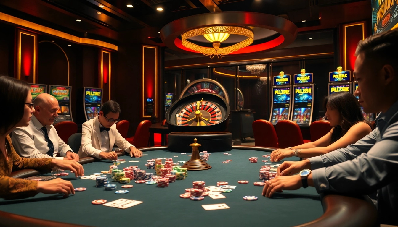 Experience the thrilling atmosphere of max88 with a high-stakes poker game and vibrant casino elements.