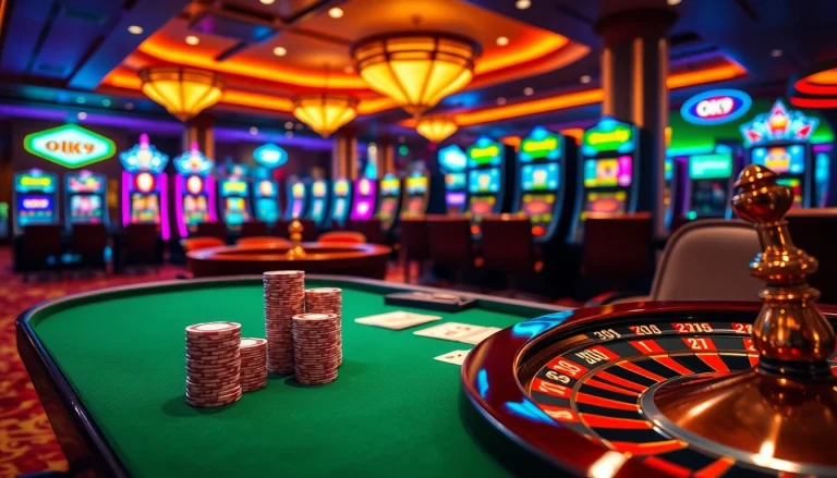 Experience thrilling poker strategies at OK9's luxurious casino floor with vibrant games.