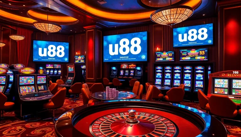 Experience thrilling gaming at U88 casino with vibrant slot machines and poker tables.