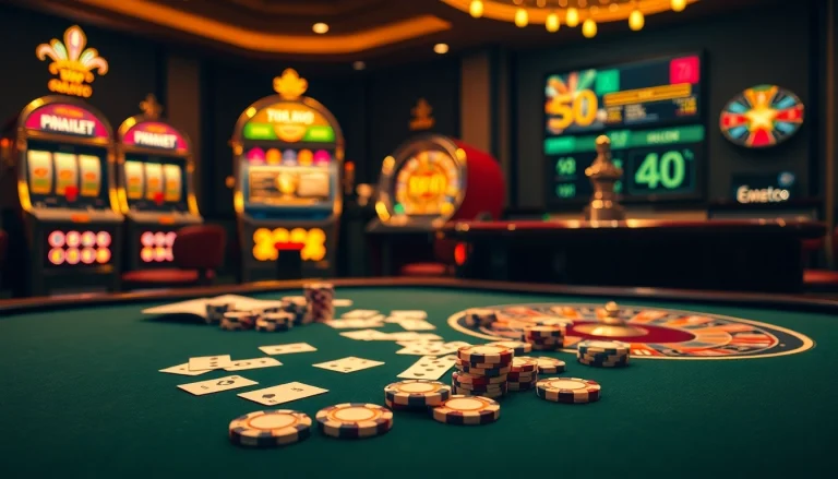 Emastoto offers a thrilling online casino experience with vibrant poker chips and cards.