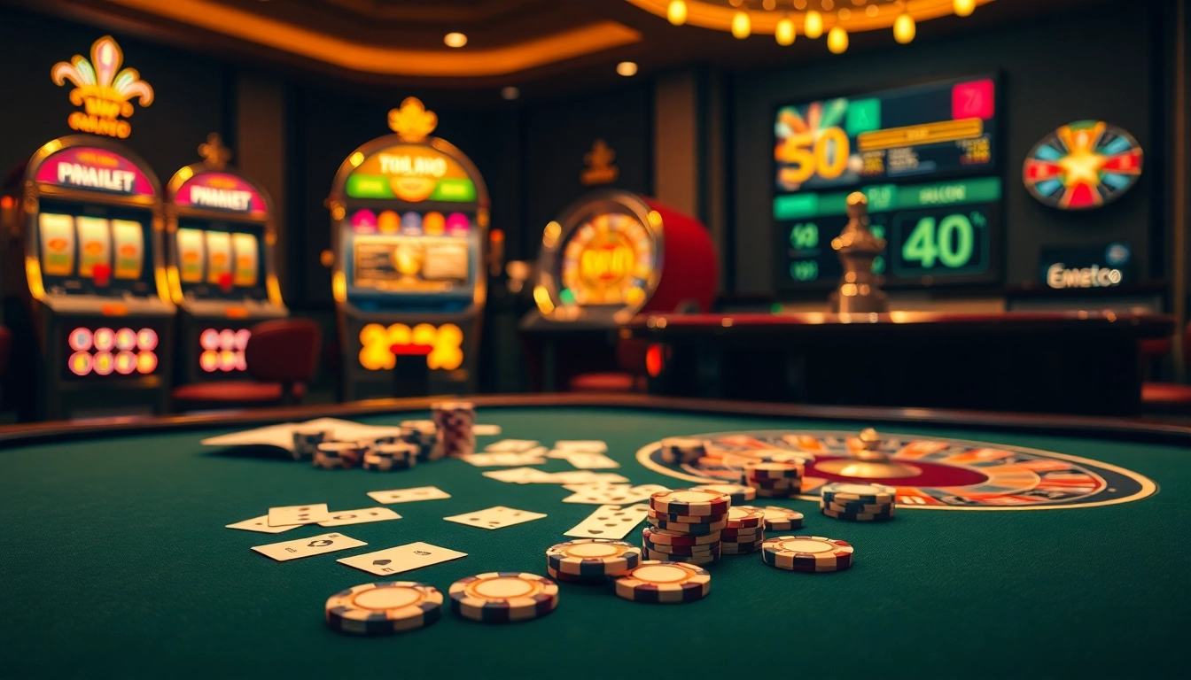 Emastoto offers a thrilling online casino experience with vibrant poker chips and cards.