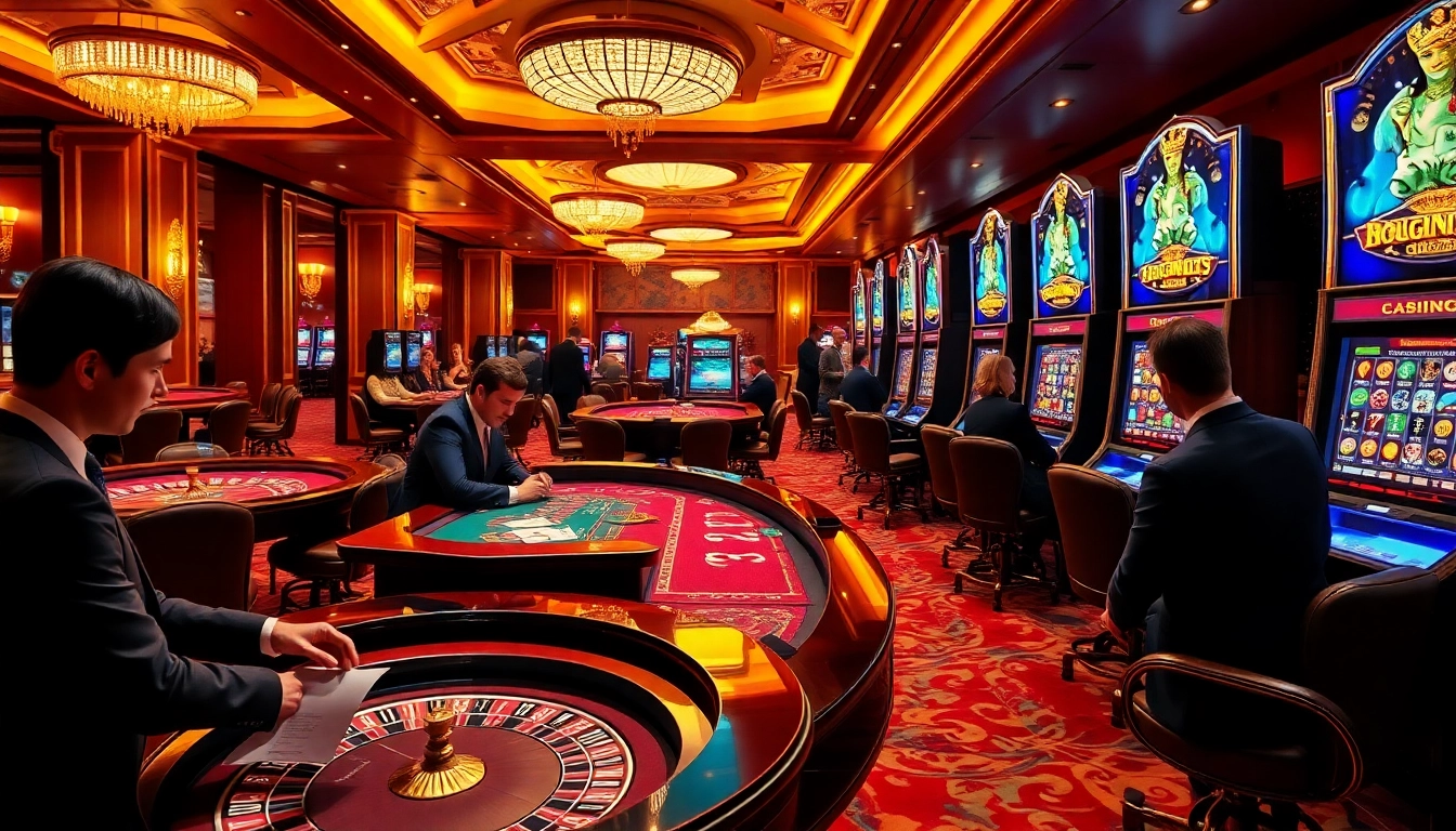 Players enjoying a thrilling gaming experience at Bay789's luxurious casino floor.