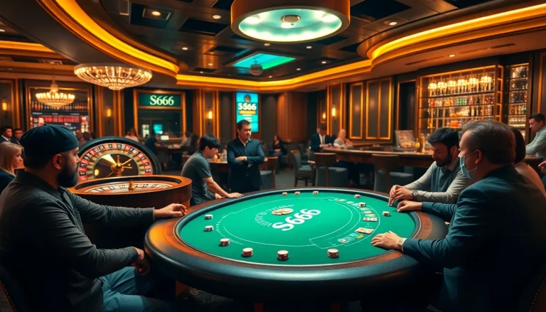 Players at the S666 casino table experience excitement while betting on poker.