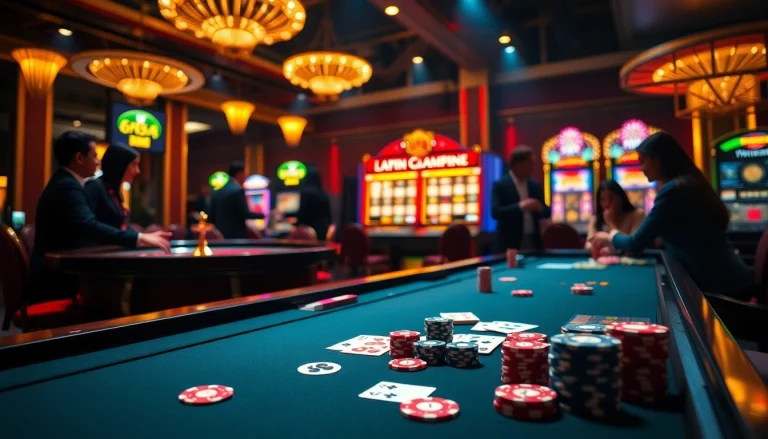 Exciting casino scene highlighting the engaging gameplay at 65A with vibrant poker chips and roulette wheels.