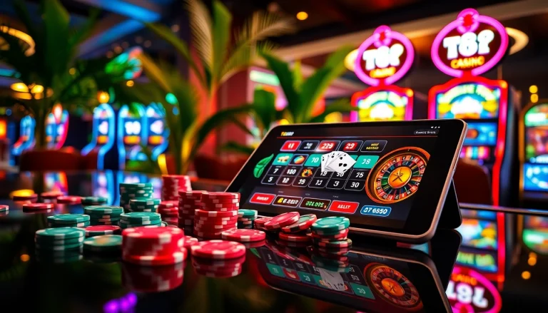 Engage in premium online gaming with TG88 at a stunning casino table filled with vibrant poker chips and roulette wheels.