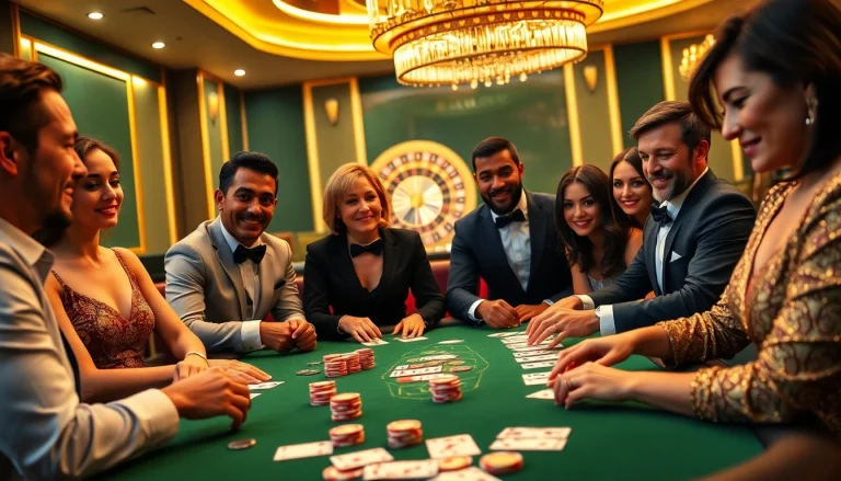 Exciting poker game at a casino table, featuring players engaged in strategy at https://hbbet4.art/.