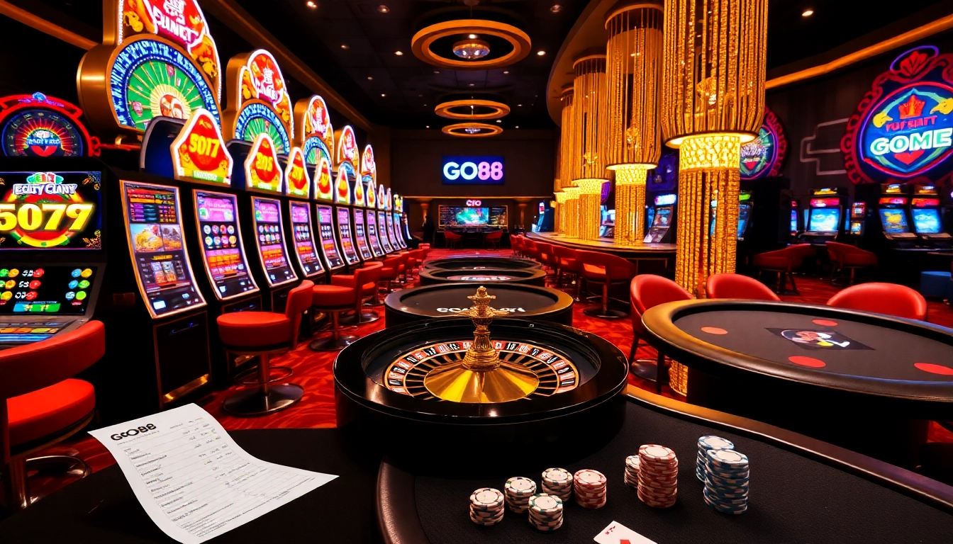 Experience thrilling wins at go88 with vibrant casino visuals showcasing slots and poker tables.