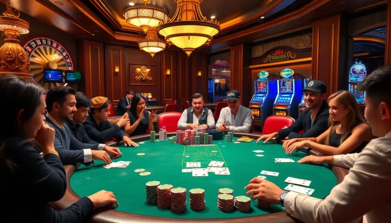 Action at a j88 poker table with players focused on their cards and chips.
