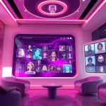 Engaging digital chat scene featuring diverse AI avatars representing sex ai interactions.