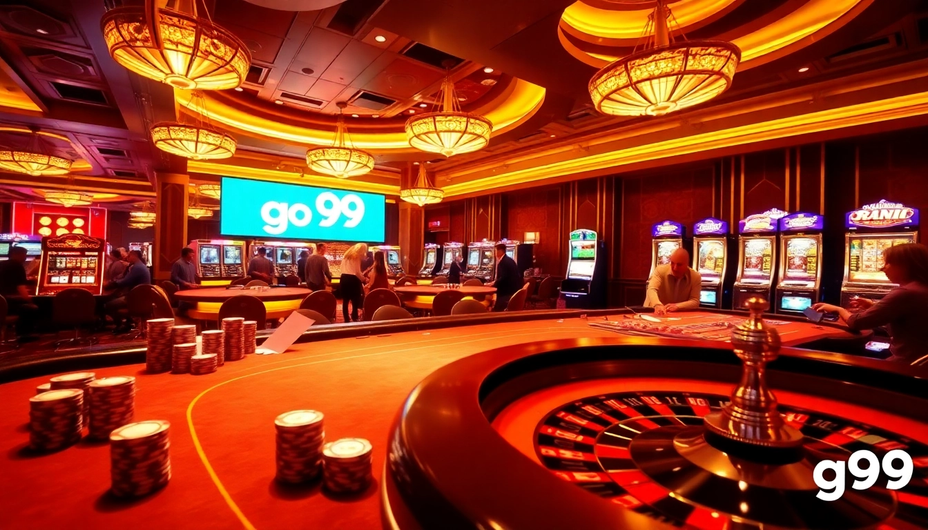 Engaging players experience thrilling games at go99 casino with vibrant tables and roulette wheels.