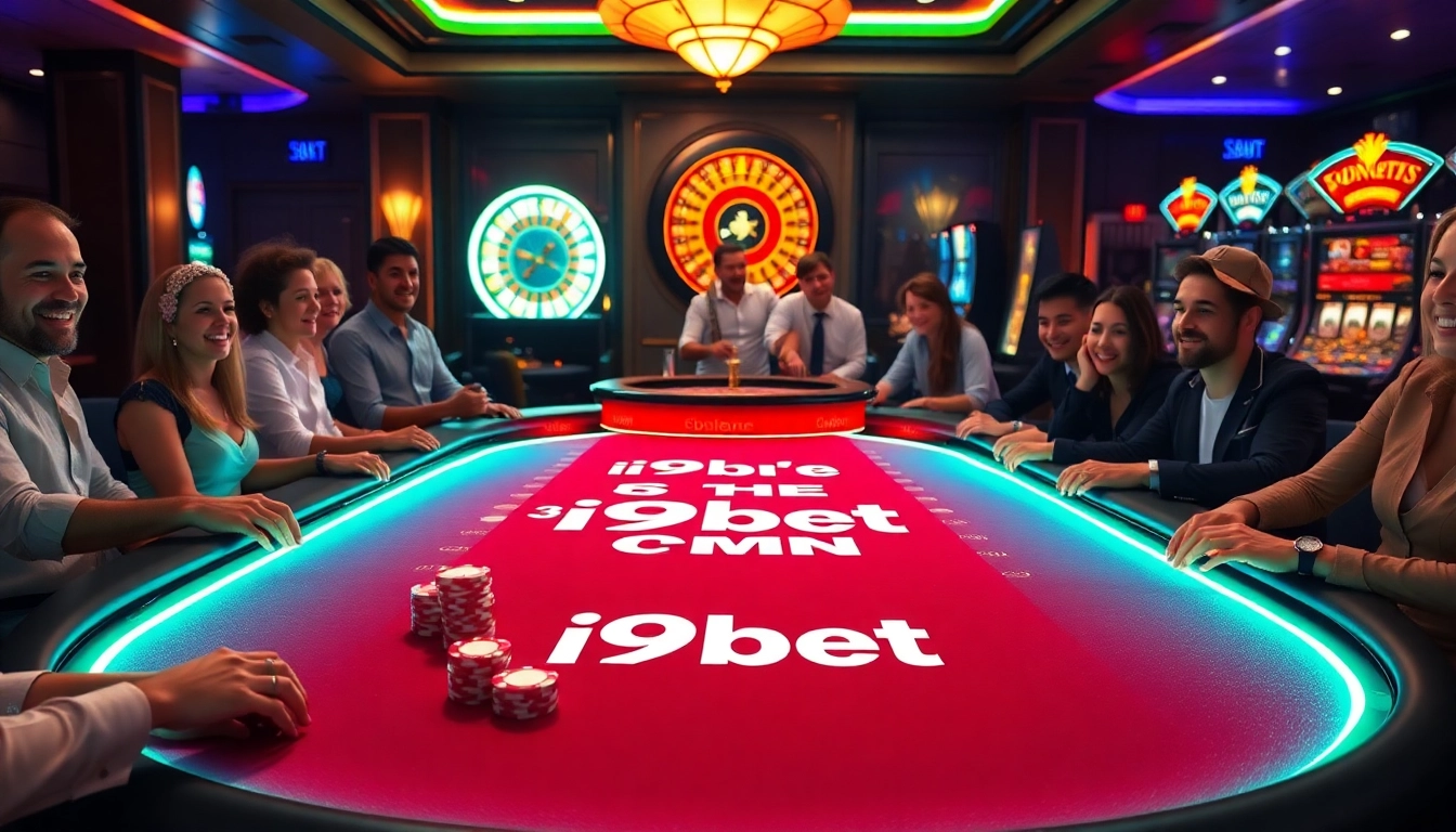 Experience the excitement at i9bet's vibrant poker table with colorful chips and illuminated ambiance.