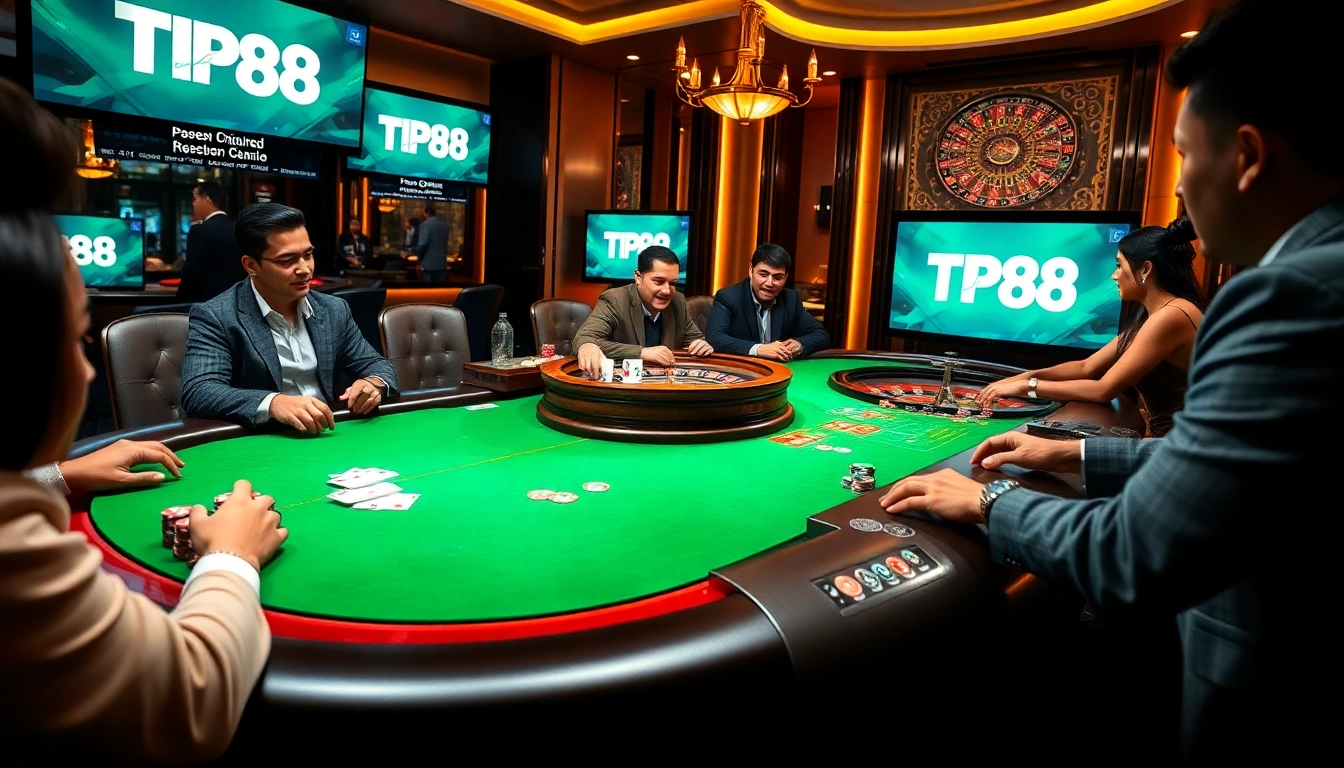 Engaged players experiencing thrilling poker gameplay at TP88 casino table.