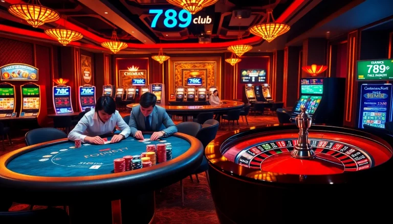 Players enjoying a thrilling poker game at 789club's vibrant casino.