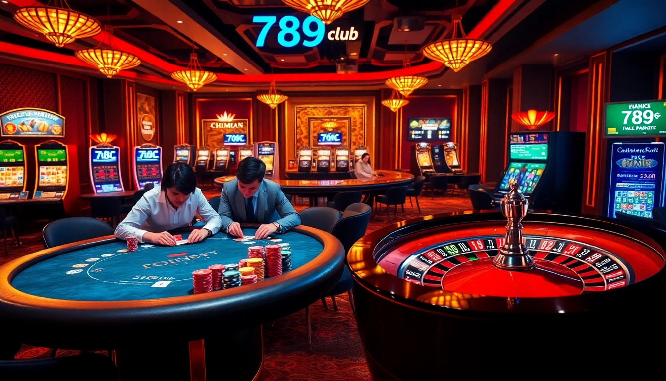 Players enjoying a thrilling poker game at 789club's vibrant casino.