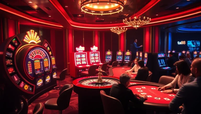 Play exciting casino games at ta88 with vibrant slot machines and sleek tables.