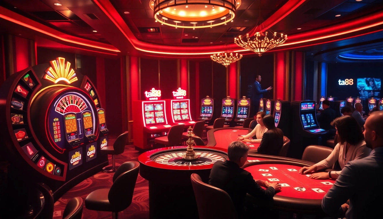 Play exciting casino games at ta88 with vibrant slot machines and sleek tables.