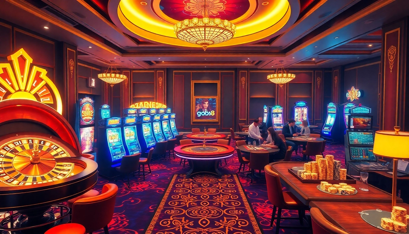 Experience the excitement of go88 while playing at luxurious casino tables with vibrant slot machines.