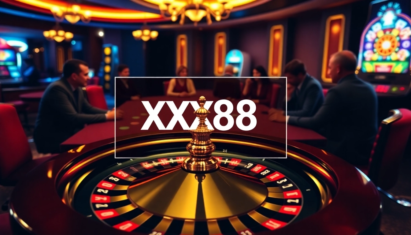 Experience thrilling moments at https://xx88.se.net/ with an interactive casino scene depicting roulette and poker.