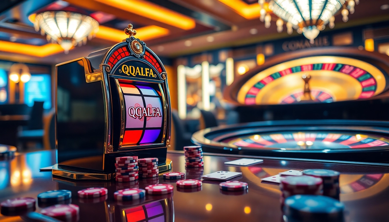 Winning at the QQALFA slot machine amidst vibrant casino excitement.