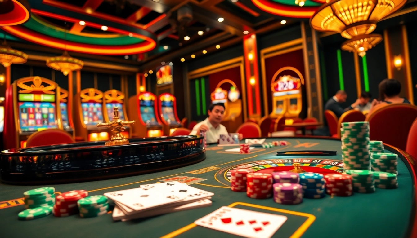 E28 online gambling scene showcasing vibrant casino tables and players engaged in exciting games