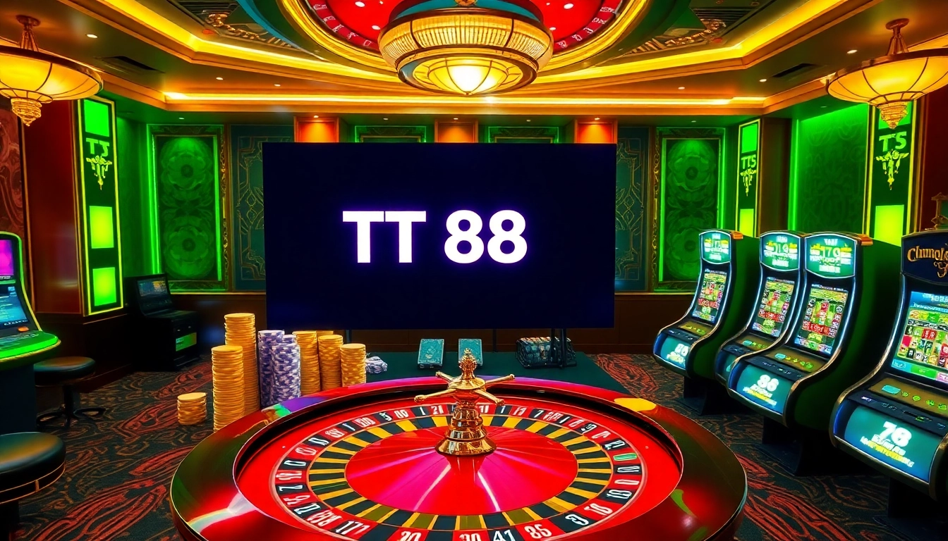 Engaging players at TT 88 casino with exciting roulette, poker chips, and modern gaming interfaces.