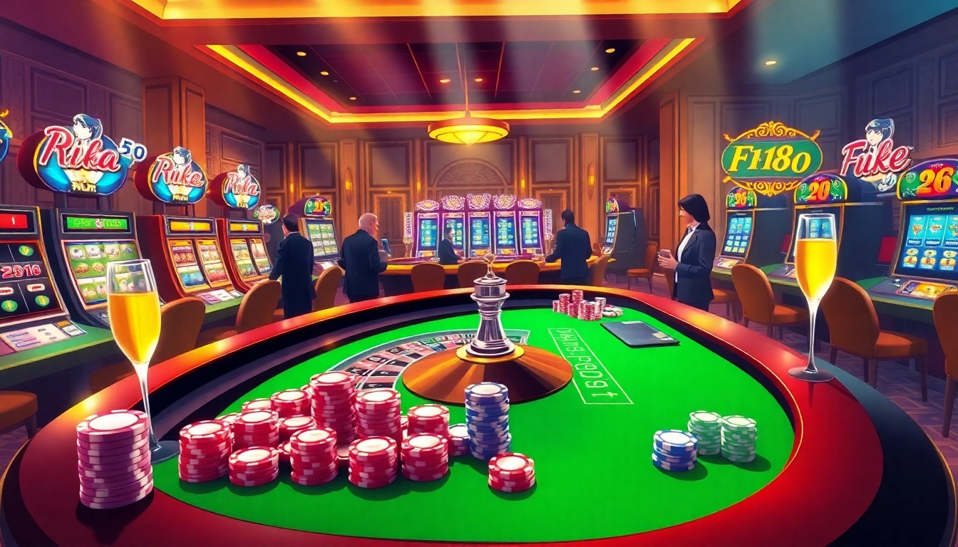 F168 players engaging with vibrant casino games at a luxurious roulette table.