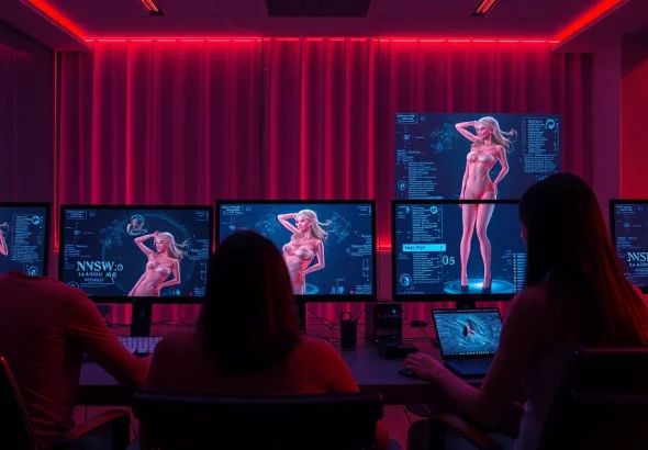 Engaging users interacting with nsfw ai platforms in an inviting digital workspace.