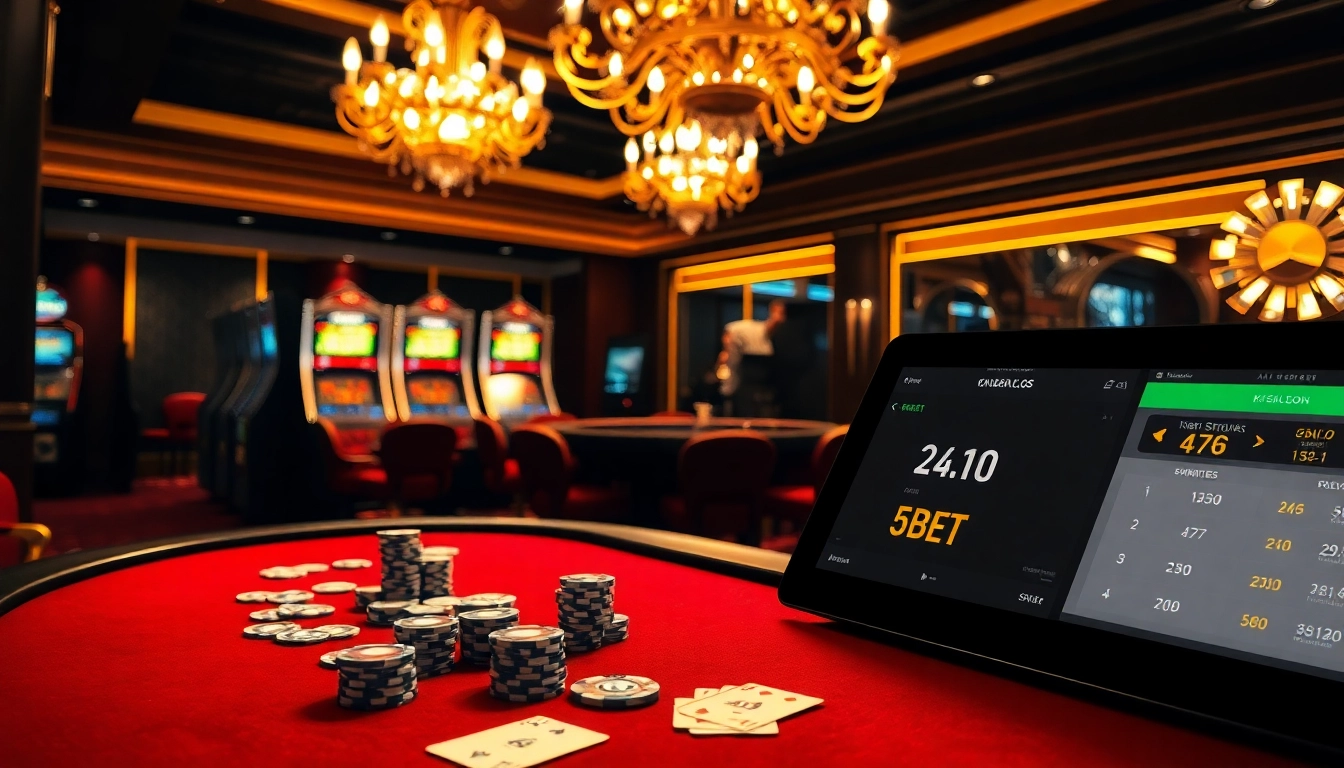 KBBET online casino showcasing an elegant poker table and sparkling roulette wheel, inviting gamers for thrilling experiences.