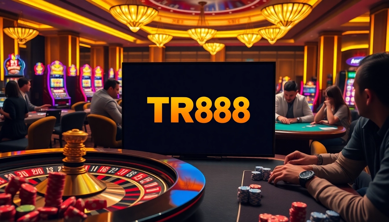 Gamblers revel in the thrilling TR88 casino experience with roulette, poker chips, and slot machines.