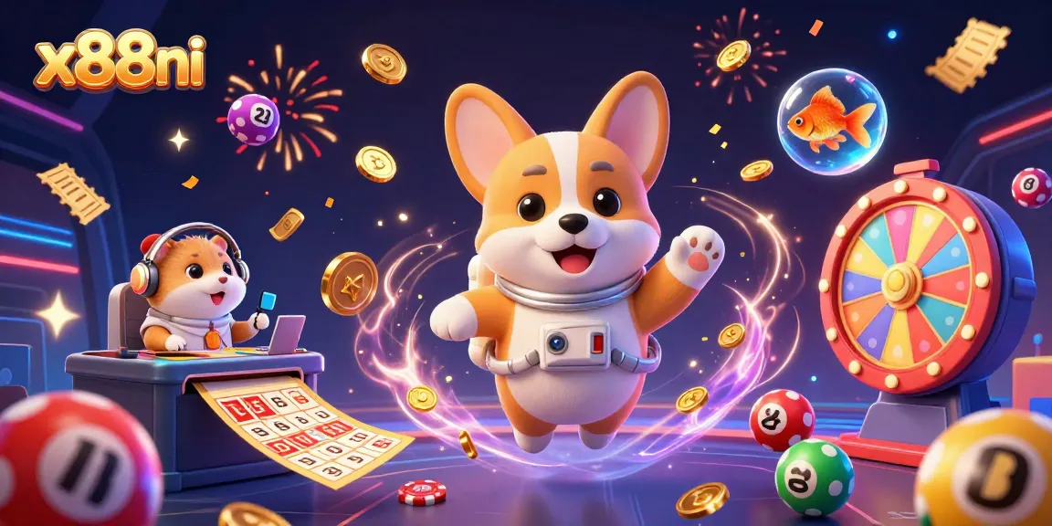Experience the excitement of x88ni in a vivid space casino with an astronaut corgi and mission-control hamster.